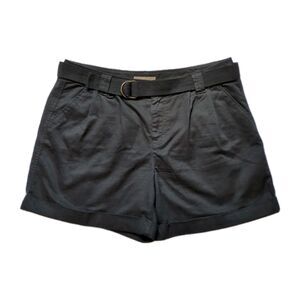 💚 5/$25 Khakis & Co Belted Cotton Twill Shorts Womens 12 Black Outdoor Hiking